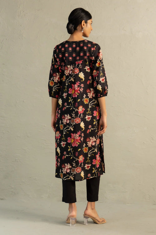 Black Phool Dori Kurta Set