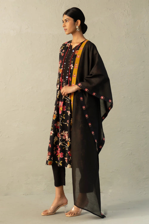 Black Phool Dori Kurta Set