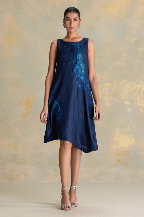 Peacock Veil Navy Celine Dress