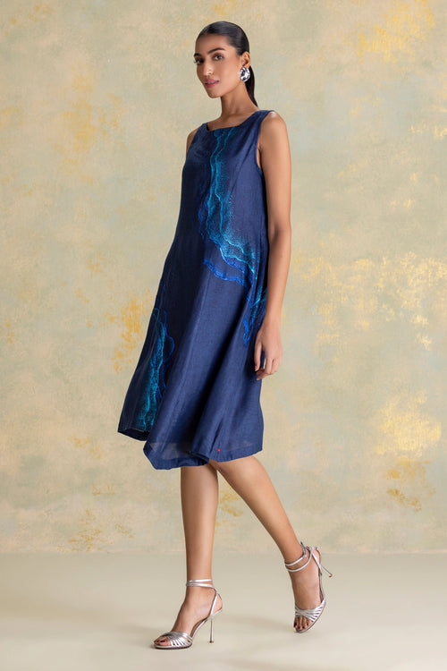 Peacock Veil Navy Celine Dress