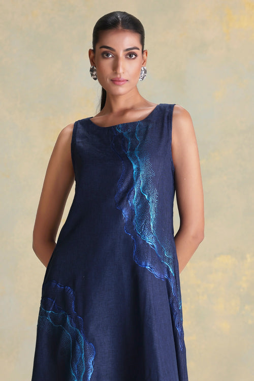 Peacock Veil Navy Celine Dress