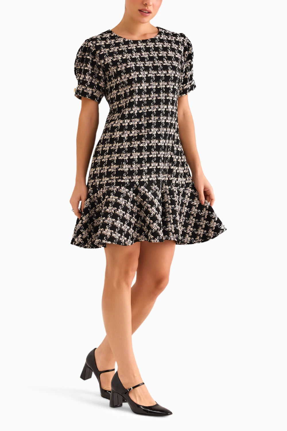 Black Houndstooth Tweed Dress