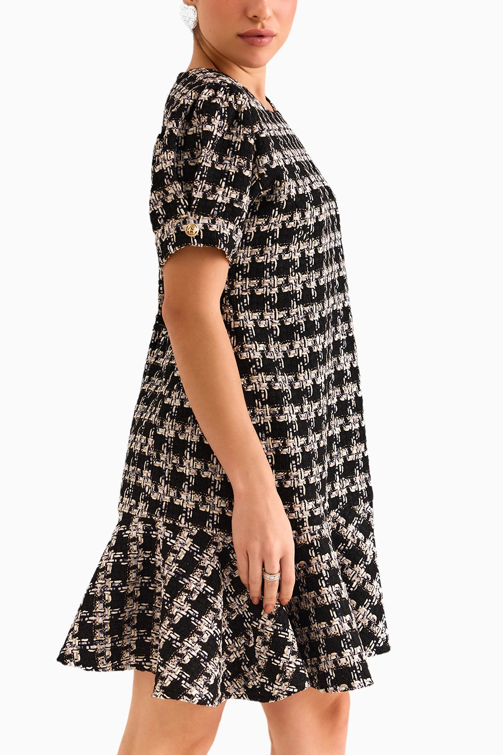 Black Houndstooth Tweed Dress