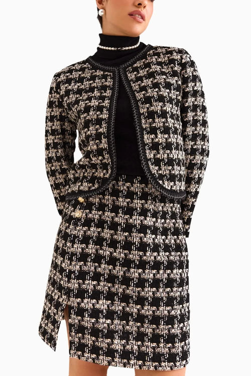 Black Houndstooth Boucle Skirt