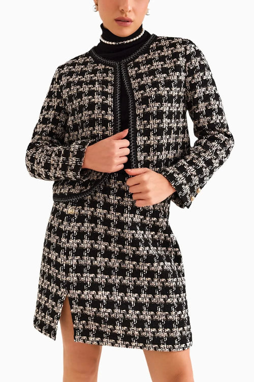 Black Houndstooth Boucle Jacket & Skirt