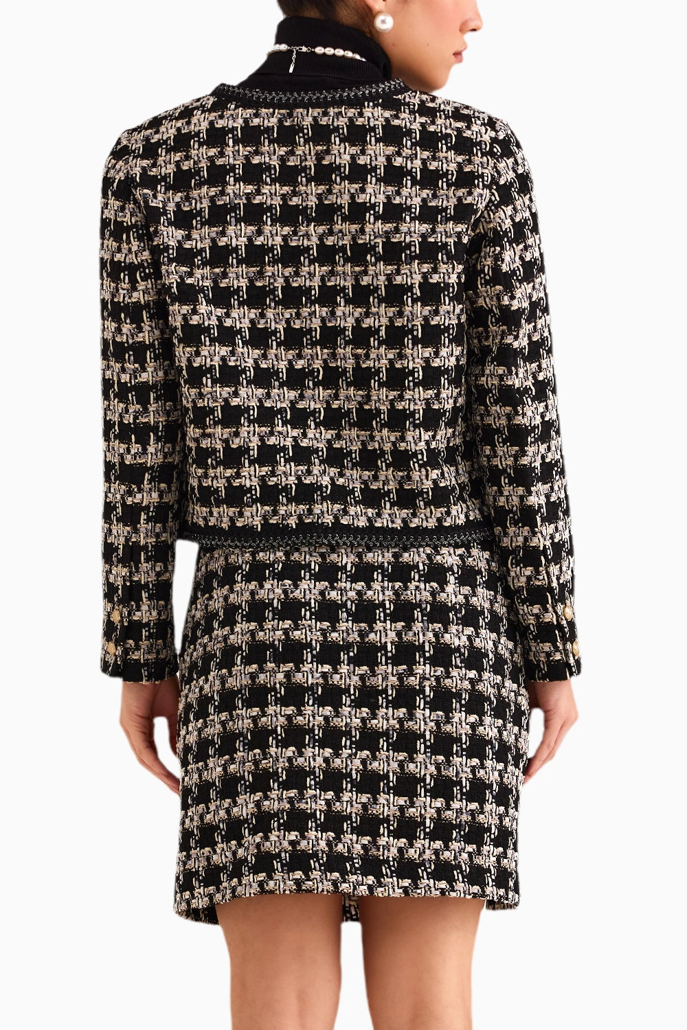 Black Houndstooth Boucle Jacket & Skirt