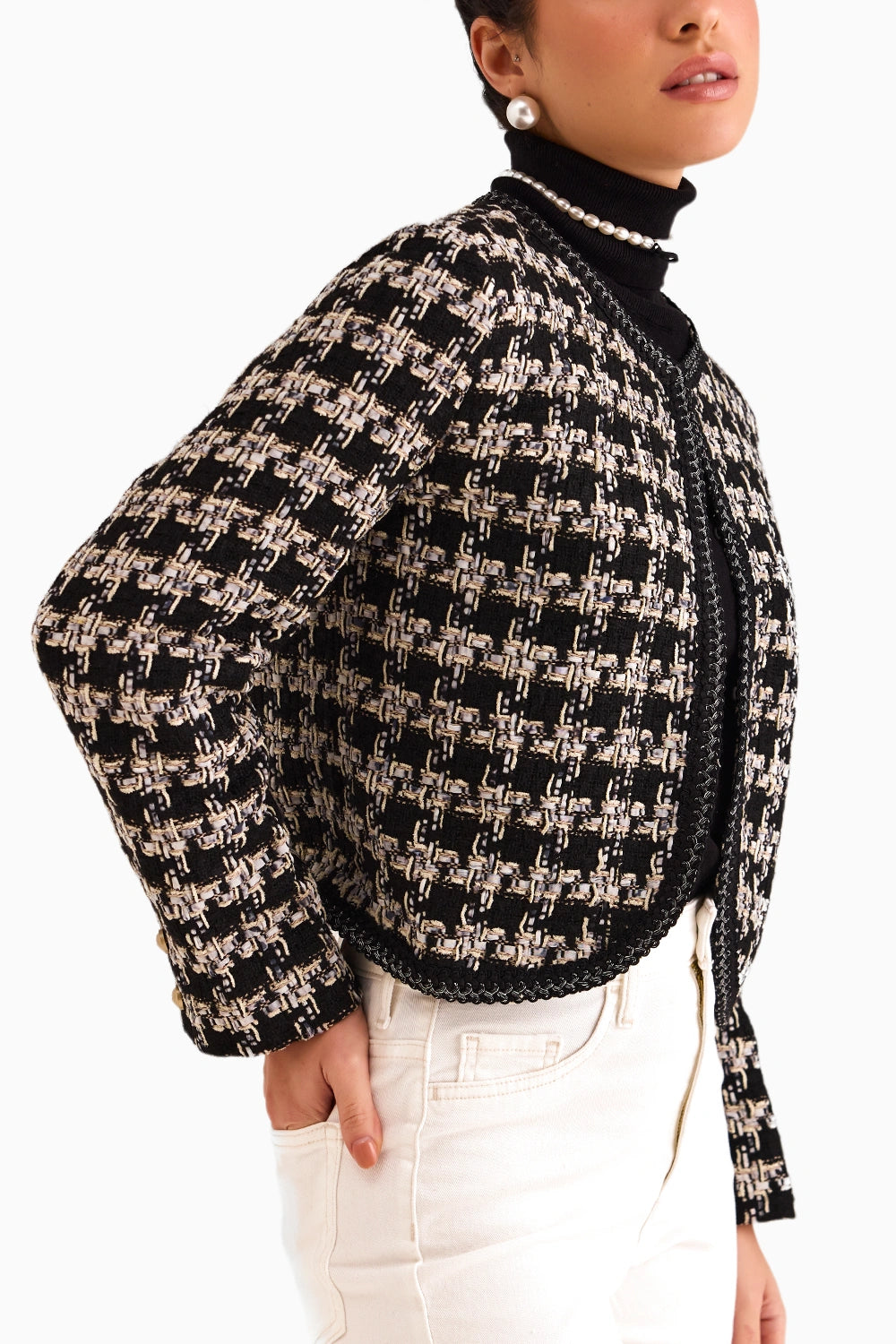 Black Houndstooth Boucle Jacket