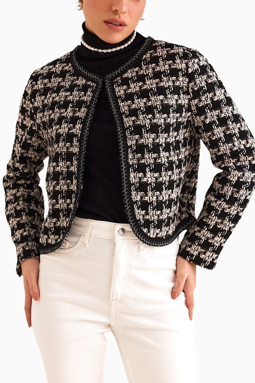 Black Houndstooth Boucle Jacket