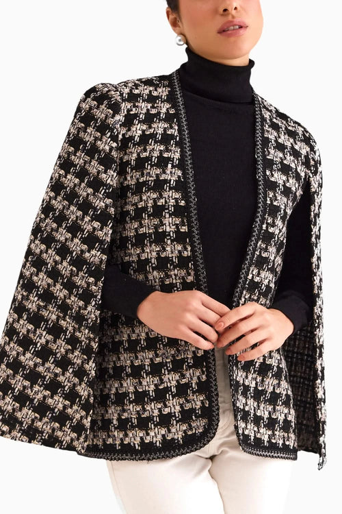 Black Houndstooth Tweed Cape