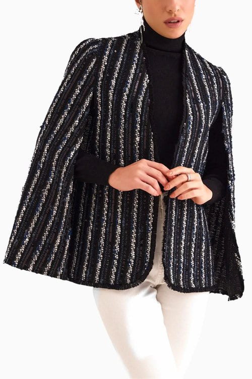 Black Sequence Stripe Cape