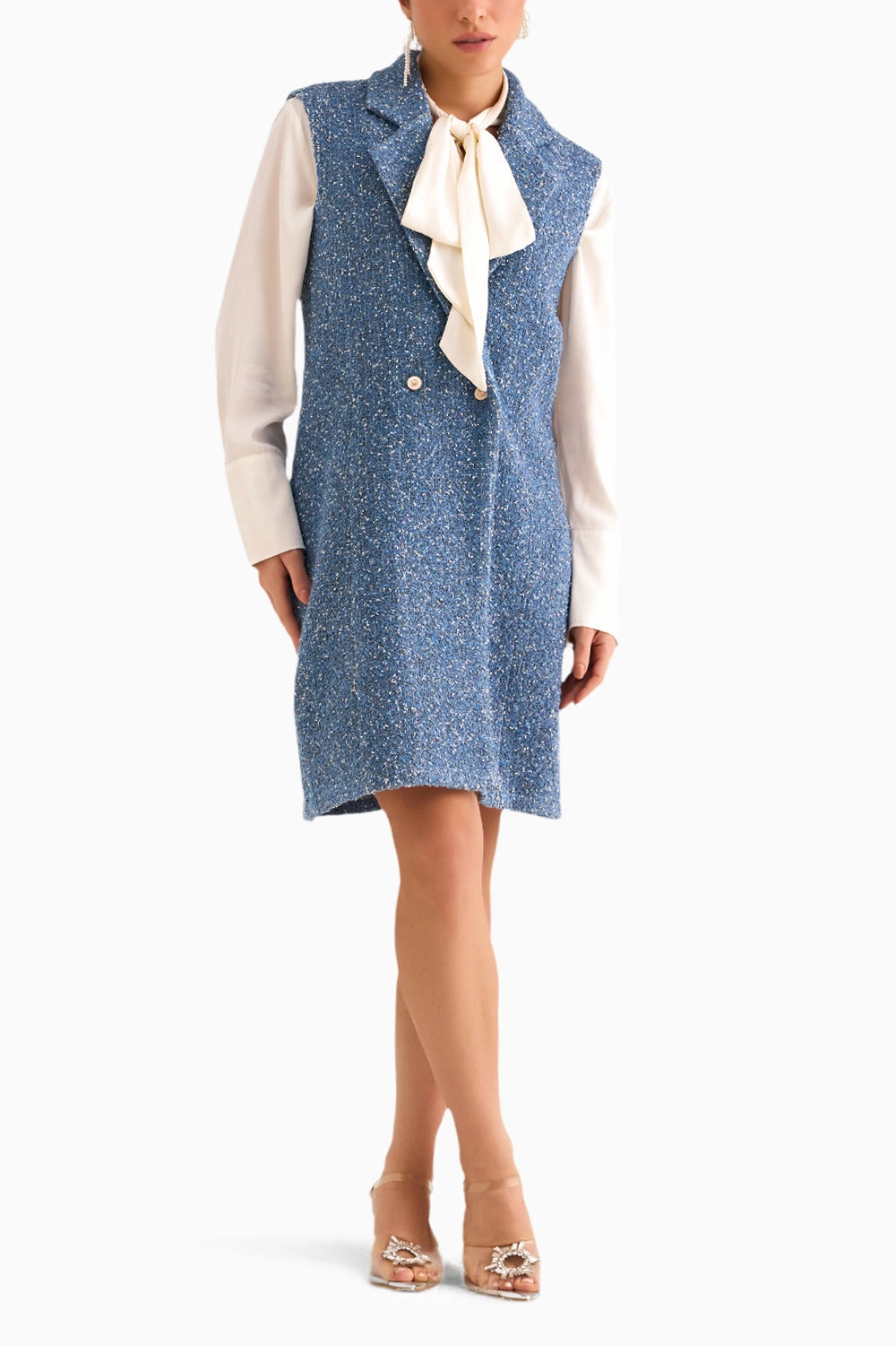 Denim Blue Tweed Blazer Dress