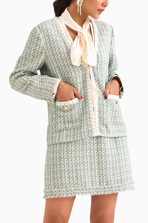 Jewel Textured Cardigan & Skirt