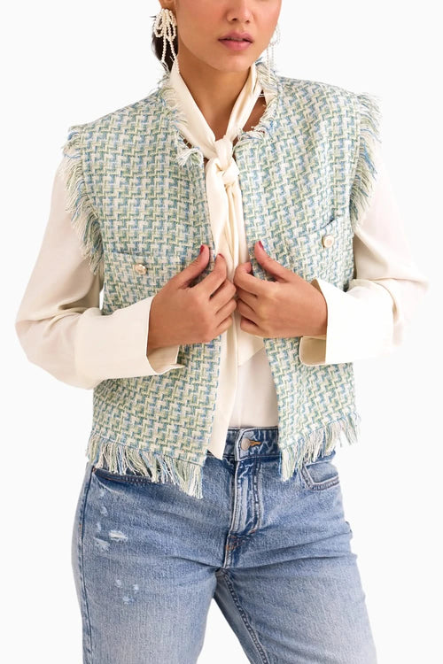 Jewel Textured Sleeveless Jacket
