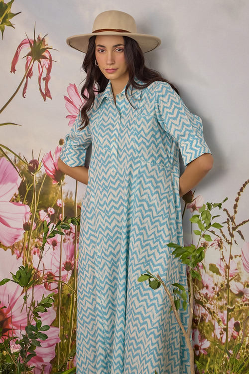 Ikkat Flared Shirt Dress