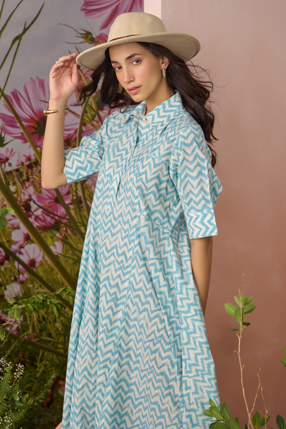 Ikkat Flared Shirt Dress