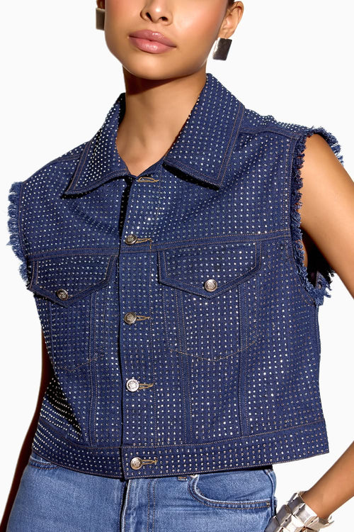 Blue Cut-off Sleeve Jacket