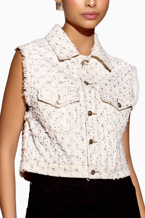 White Cut-off Sleeve Jacket