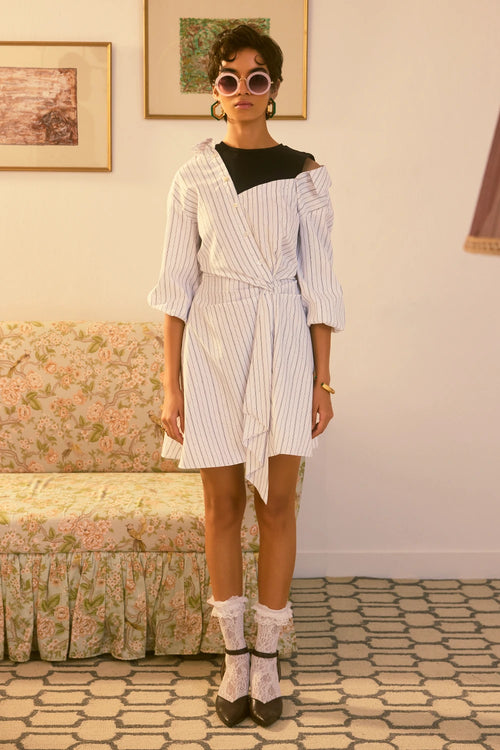 Pinstripe Asymmetric Wrap Dress