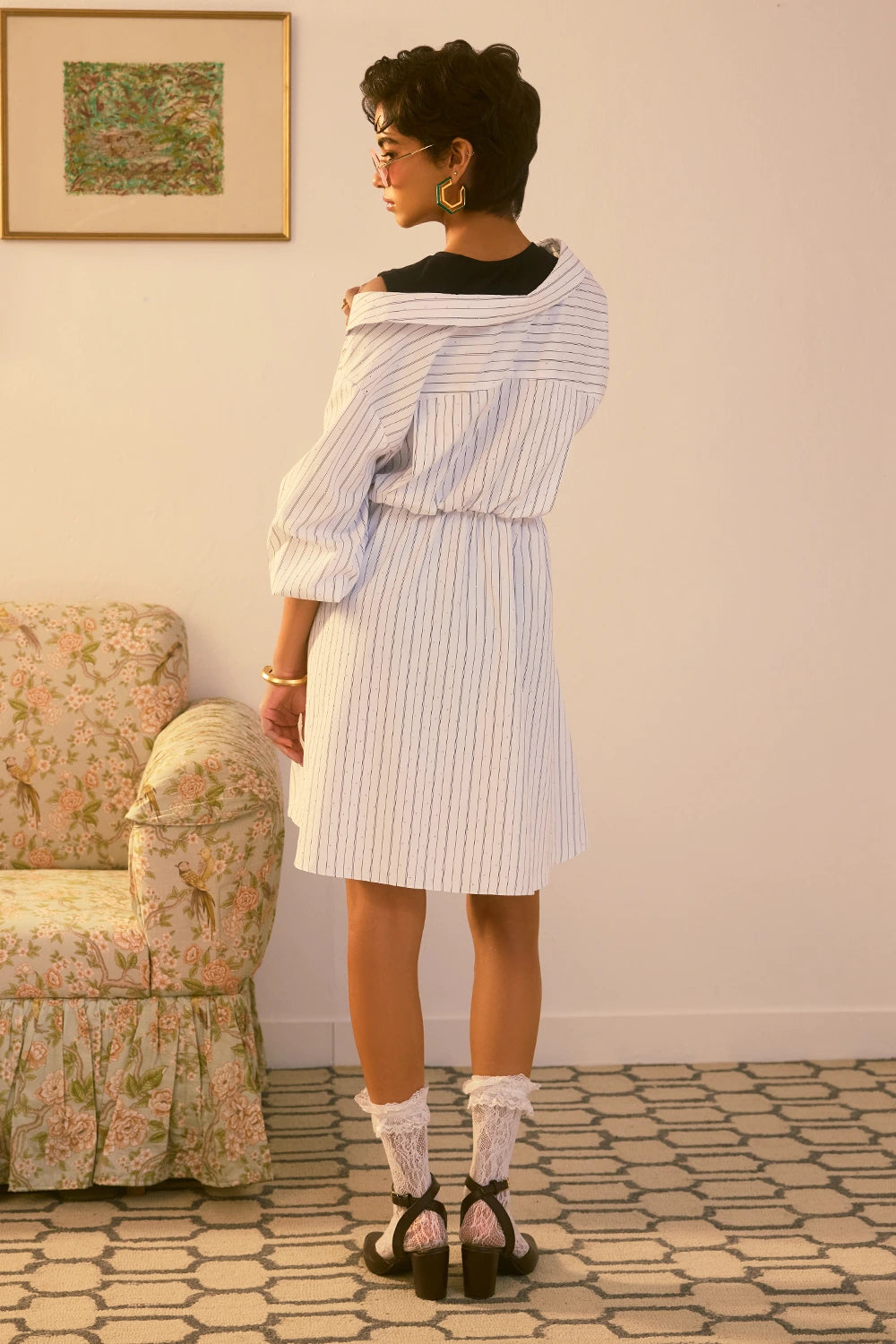 Pinstripe Asymmetric Wrap Dress