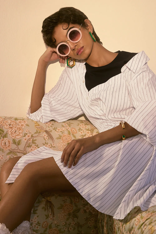 Pinstripe Asymmetric Wrap Dress