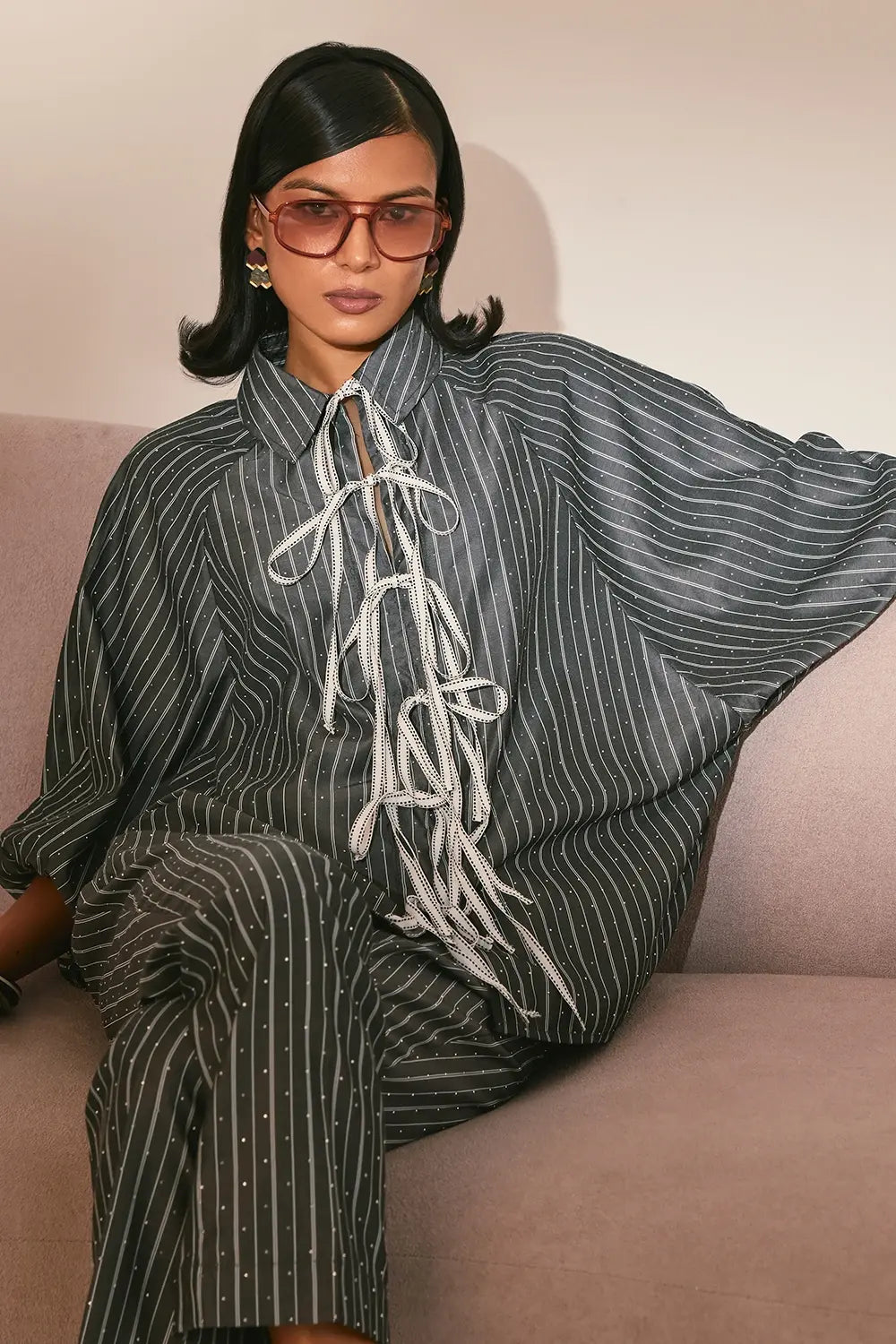 Shadow Stripe Tie up Co-ord Set