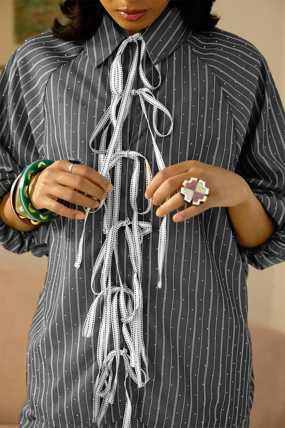 Shadow Stripe Tie up Co-ord Set