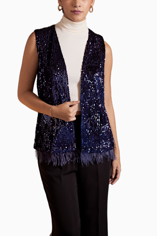 Blue Sparkle Sleeveless Jacket