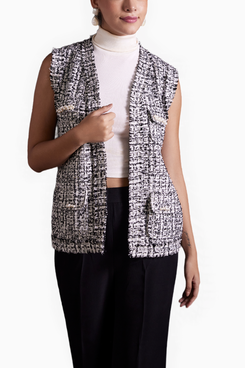 Noir Tweed Sleeveless Jacket