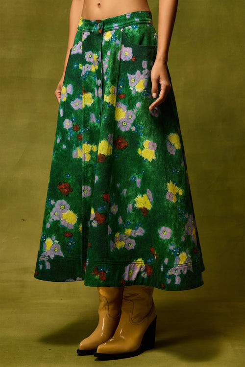 Emerald Bloom Flared Skirt