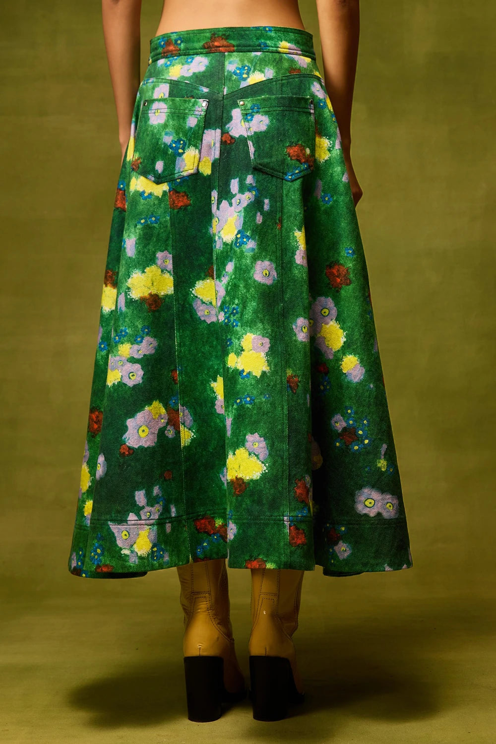 Emerald Bloom Flared Skirt