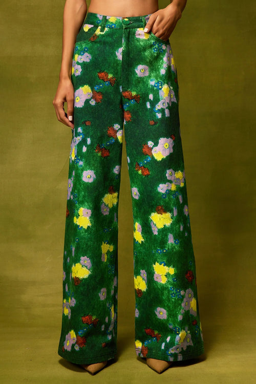 Emerald Bloom Straight Trousers