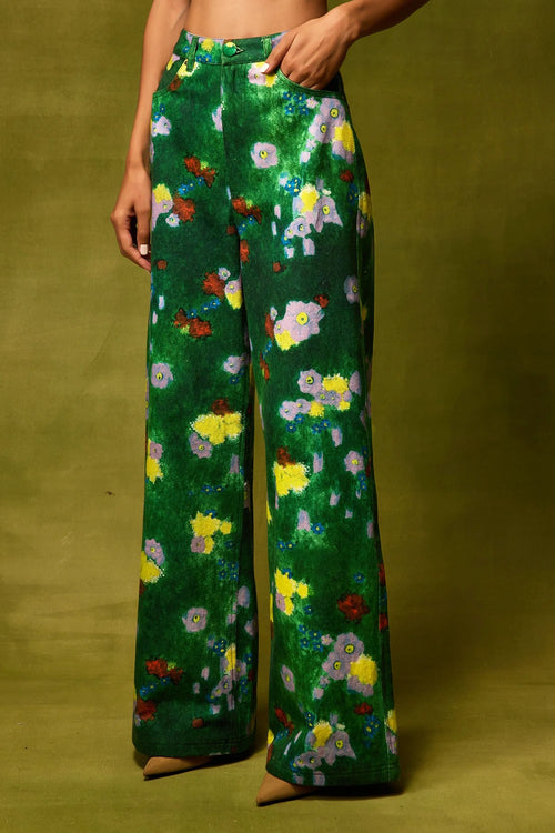 Emerald Bloom Straight Trousers