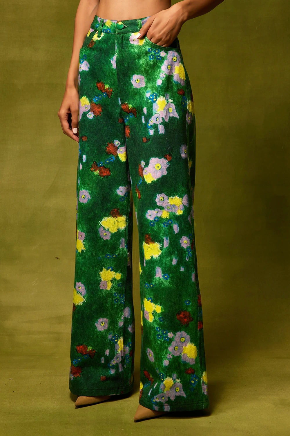Emerald Bloom Straight Trousers