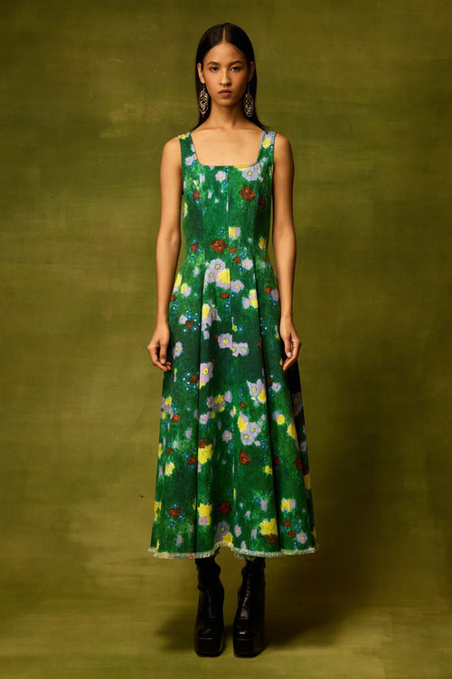 Emerald Bloom Midi Dress