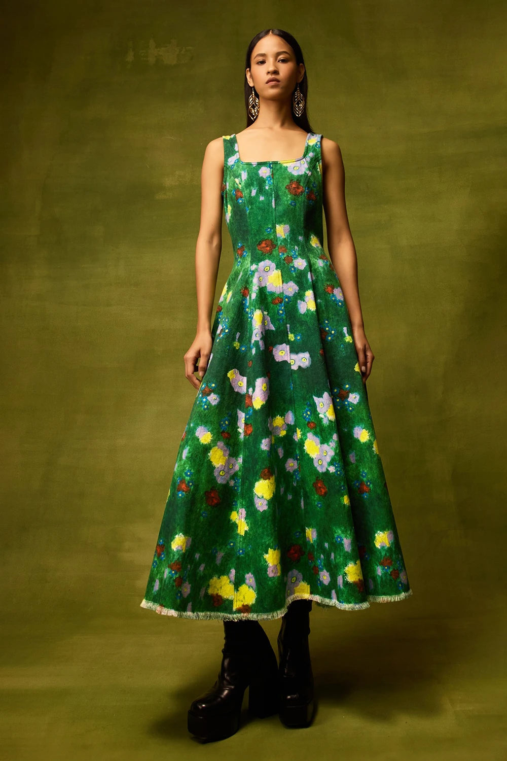 Emerald Bloom Midi Dress