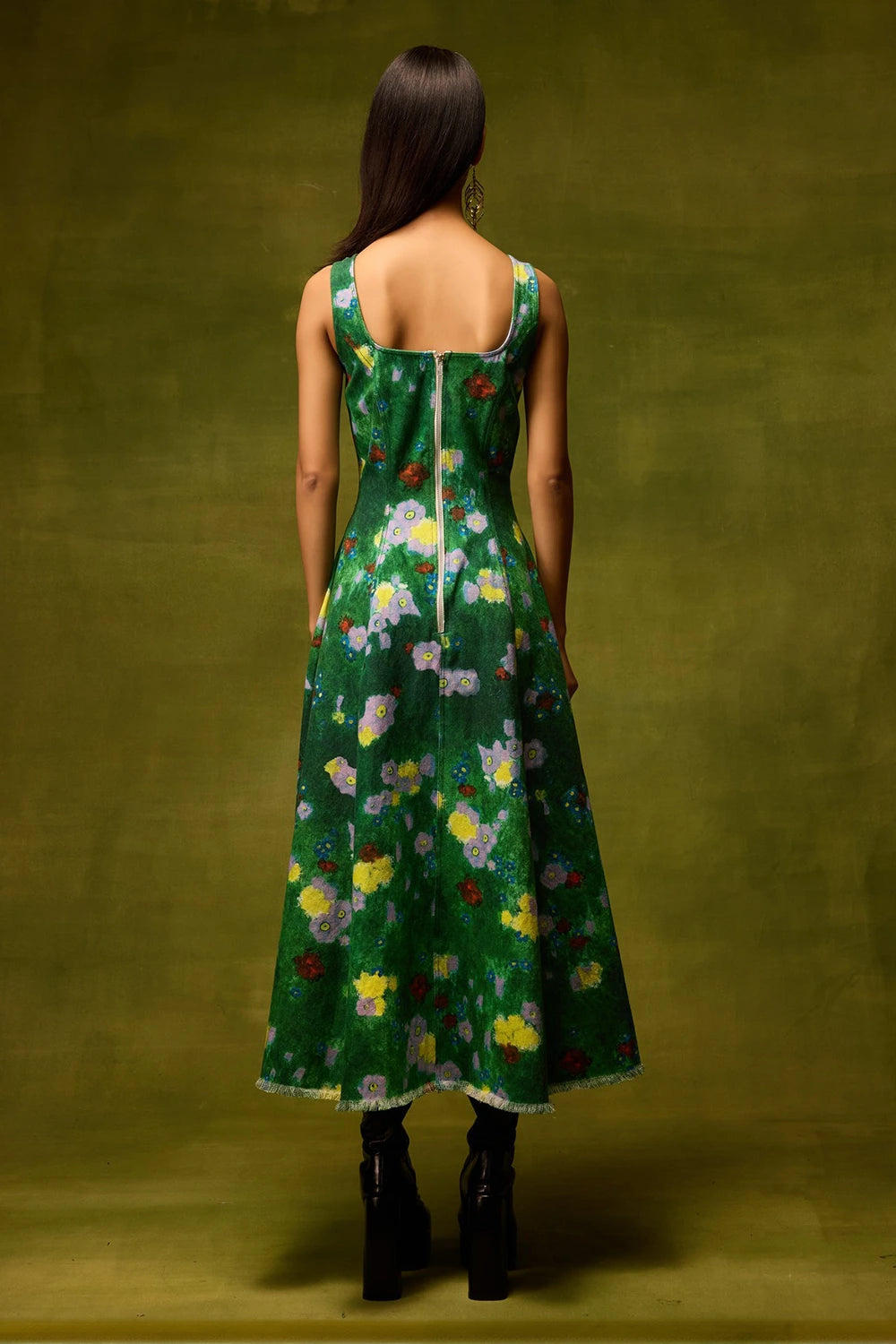 Emerald Bloom Midi Dress