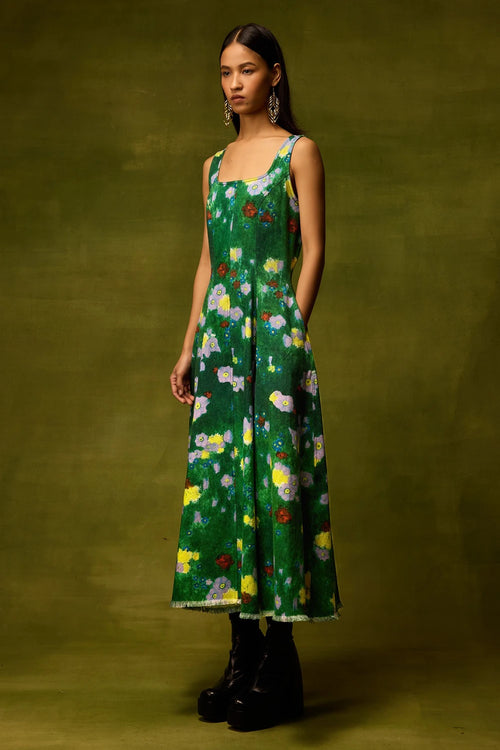 Emerald Bloom Midi Dress