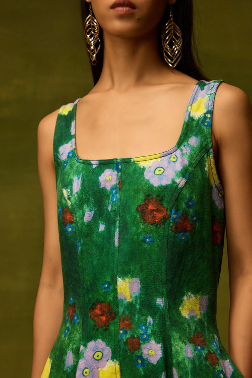 Emerald Bloom Midi Dress