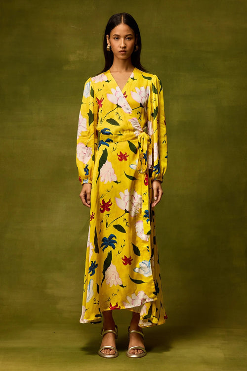 Citrus Bloom Wrap Dress