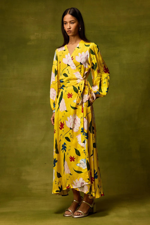 Citrus Bloom Wrap Dress