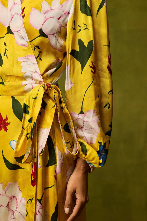 Citrus Bloom Wrap Dress