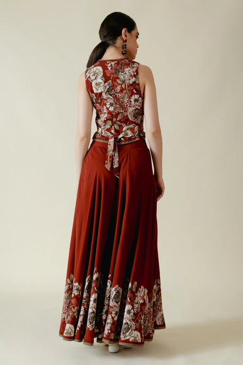 Brown Floral Printed Double Georgette Dress