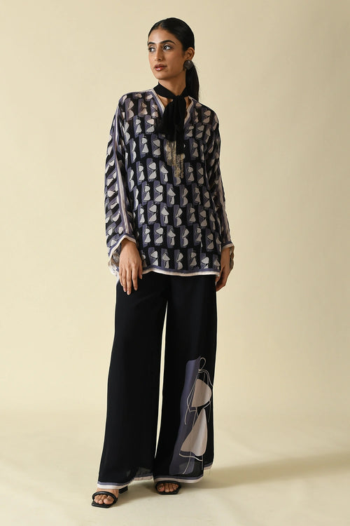 Black Lady Printed Viscose Georgette Cordset