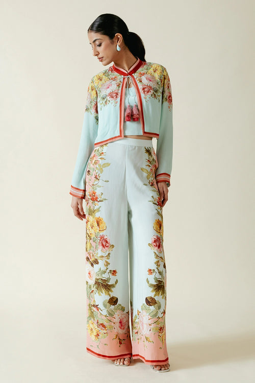 Ice Blue Pink Double Georgette Cordset