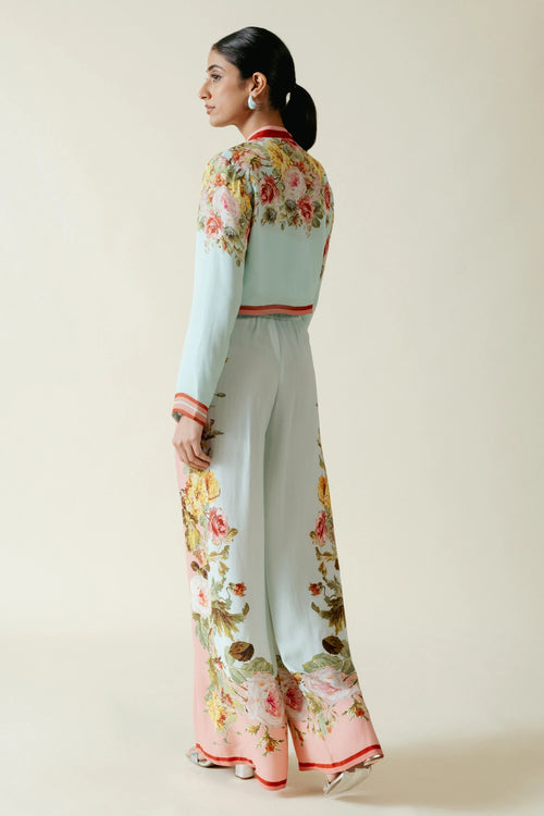 Ice Blue Pink Double Georgette Cordset