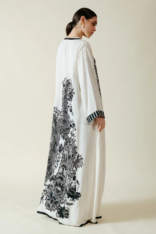 Ivory Black Double Georgette Paisley Printed Abaya With Jalabiya