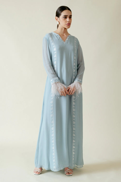 Ice Blue Viscose Georgette Sequins Work Jalabiya