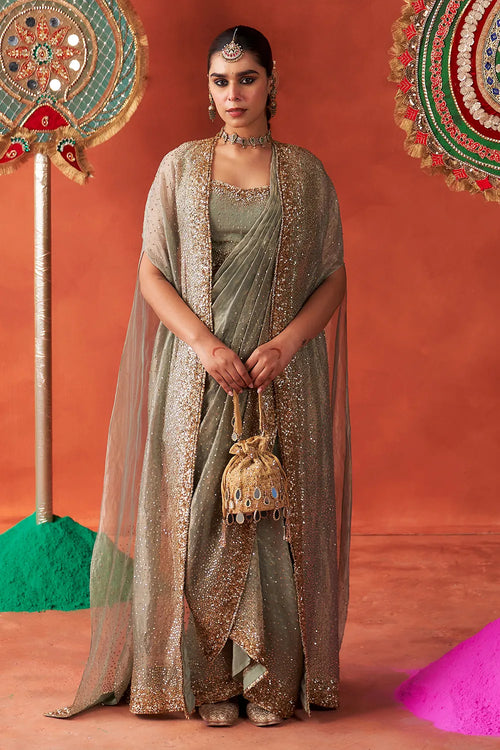 Saanjh Cape Saree Set - The Sverve