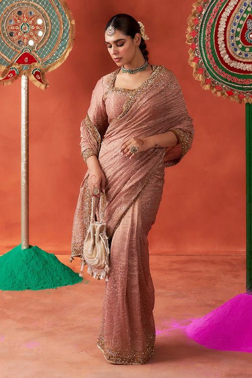 Peach Pink Leher Saree - The Sverve