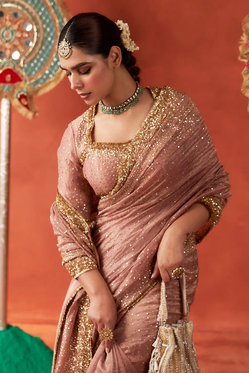 Peach Pink Leher Saree - The Sverve